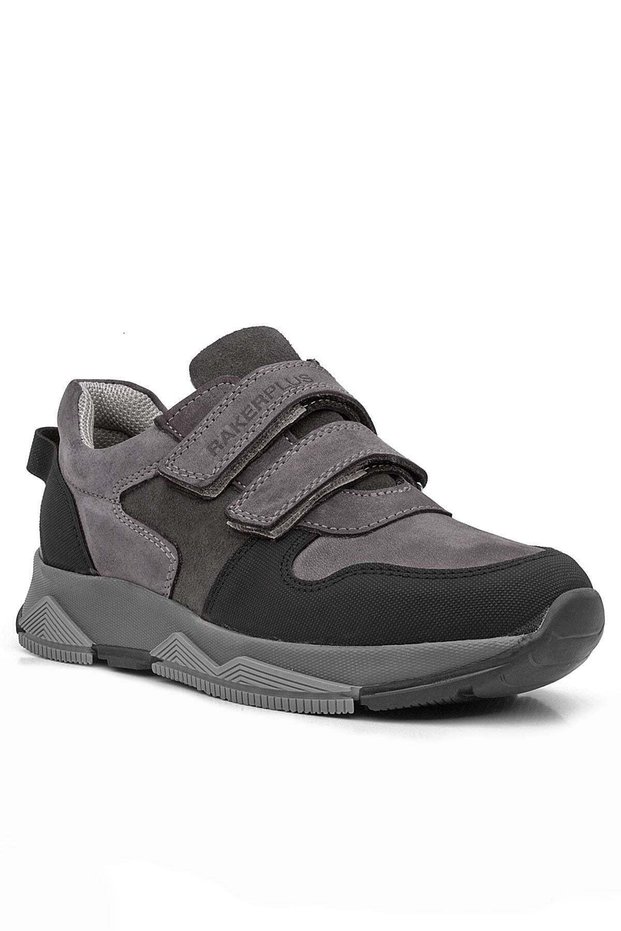 3880 Rakerplus Genuine Leather Black-Gray Children's Sneakers S Sports Shoes with Velcro