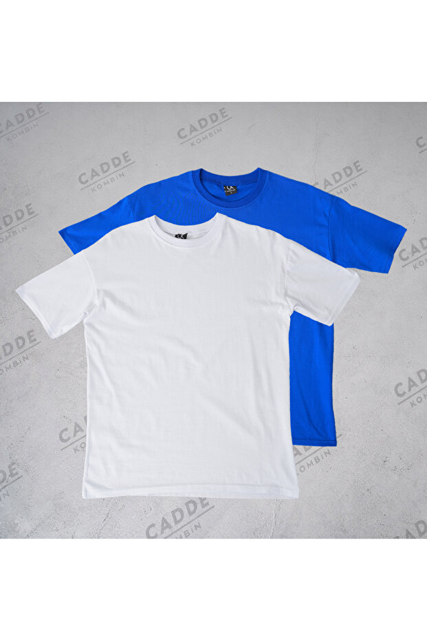 Men's 2-Pack T-Shirt 100% Cotton Comfort Fit Basic White- Cobalt Blue T-Shirt