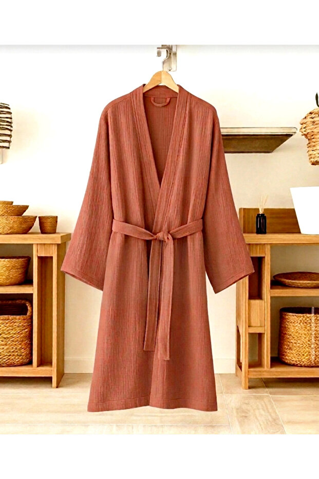 100% Organic Cotton Unisex Double Layer Large Size Dressing Gown Muslin Kimono Bathrobe 3XL (Fits 42-48)