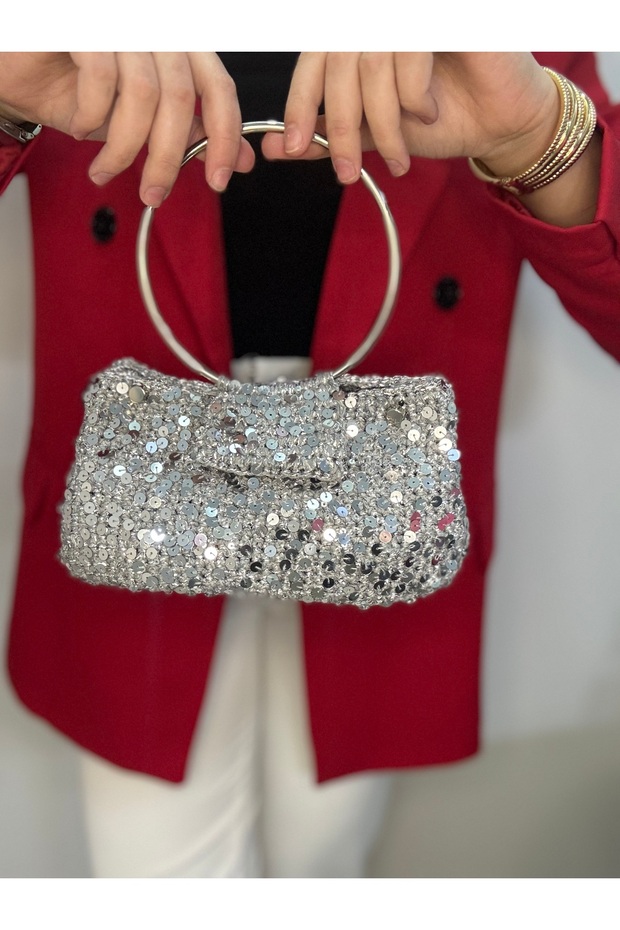 Silver Metal Strappy Evening Dress Bag a