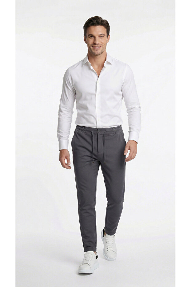 Men's Smoked Color Quality Pants Stretchy Stretch Fabric Ankle-Length Jogger Pants Woven Back Pocketed