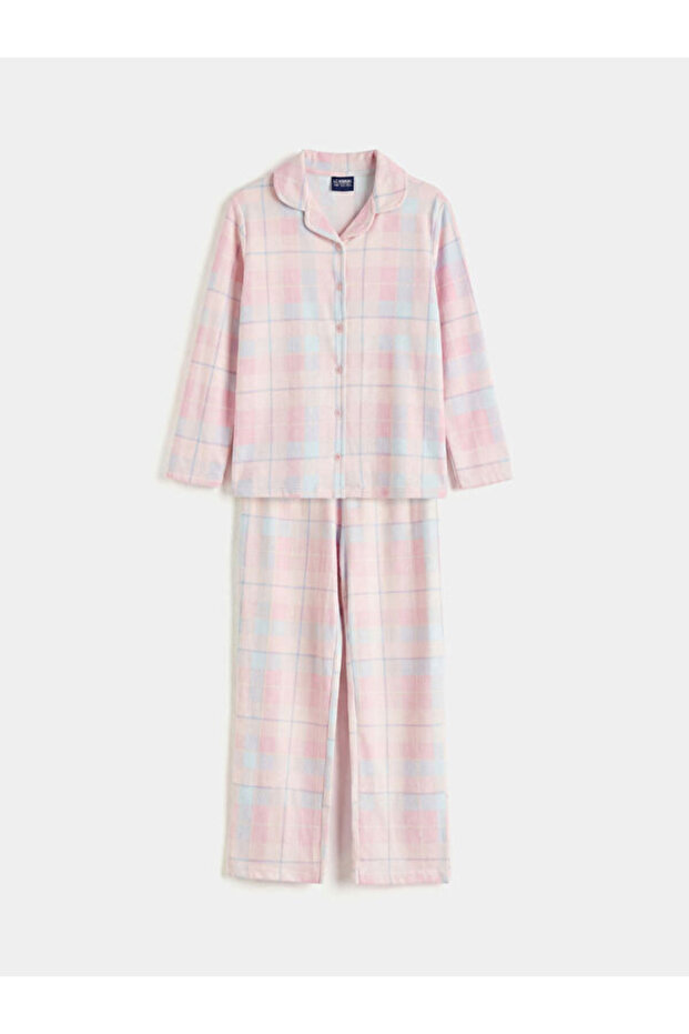 Esvab • Modern & Distinctive Shirt Roba Collar Checkered Embroidered Girls' Pajama Set