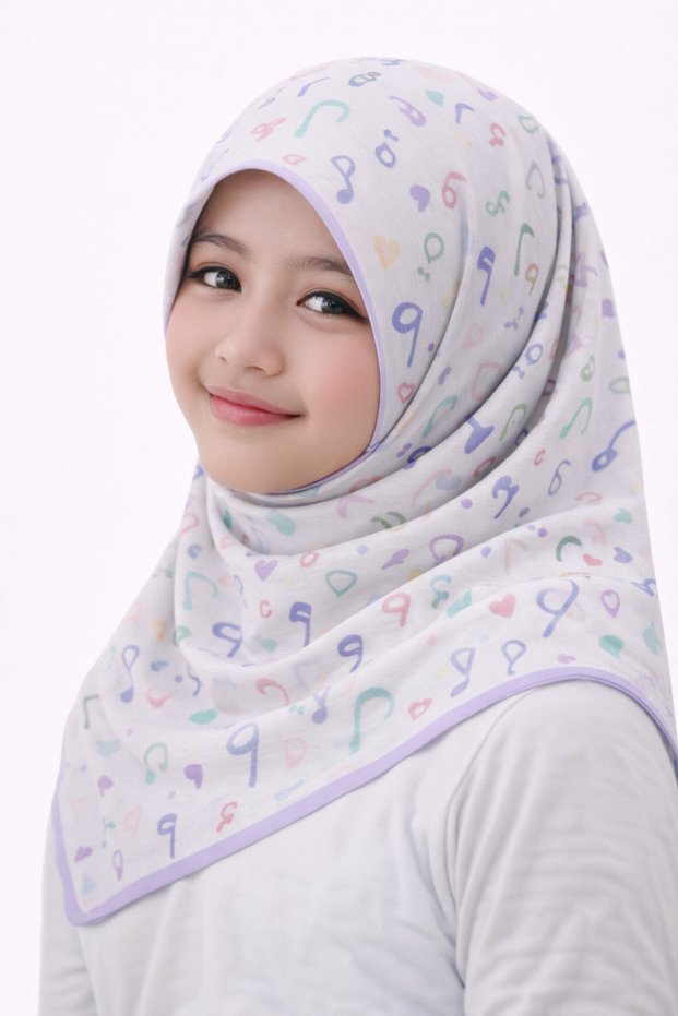 Arabic Letters Heart Patterned Young Girls Children Women Cotton Pack Scarf Hijab Foulard Daily Quran Course