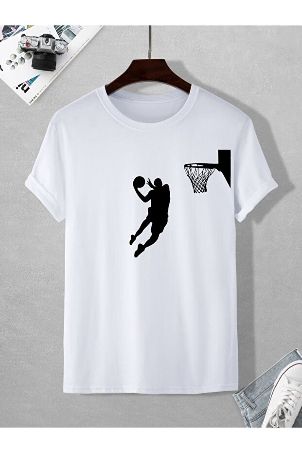 Basket Printed White Oversized Unisex T-Shirt Basic Comfortable Fit Daily Tshirt