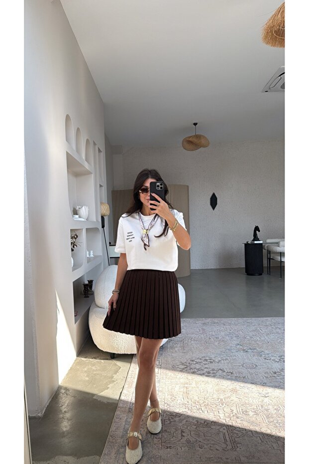 Fustă plisată maro - 2