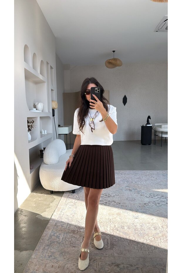Fustă plisată maro - 3