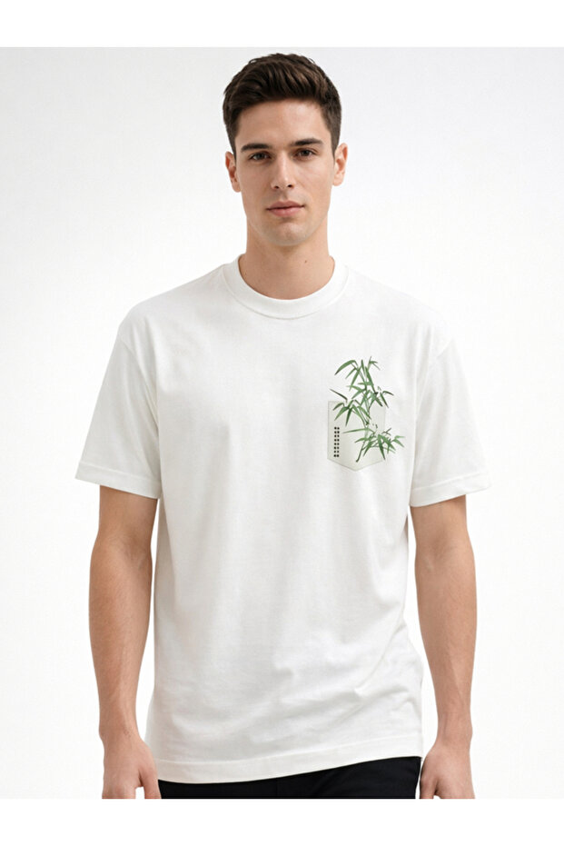 Men's White Oversized Design Printed Stylish T-Shirt with Cotton Pieces