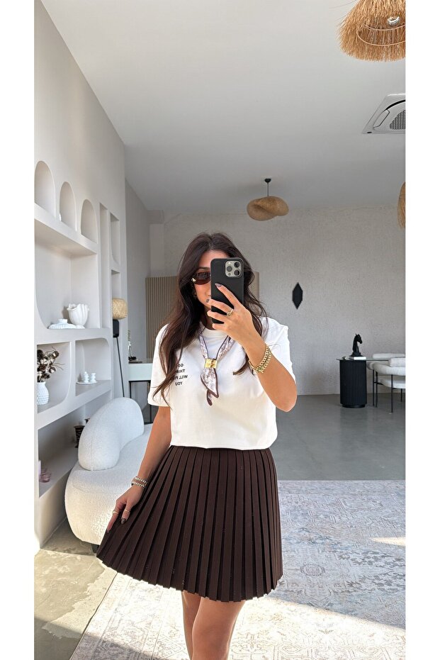 Fustă plisată maro - 4