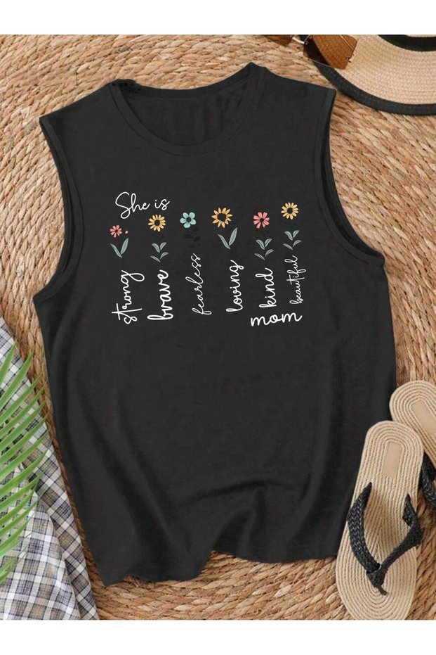 Special for Mothers Printed Summer Sleeveless Crew Neck Women's Tshirt