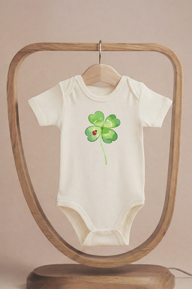 Organic 100% Cotton Pack Cute Clover Printed Short Sleeve Snap Fastener Baby Bodysuit