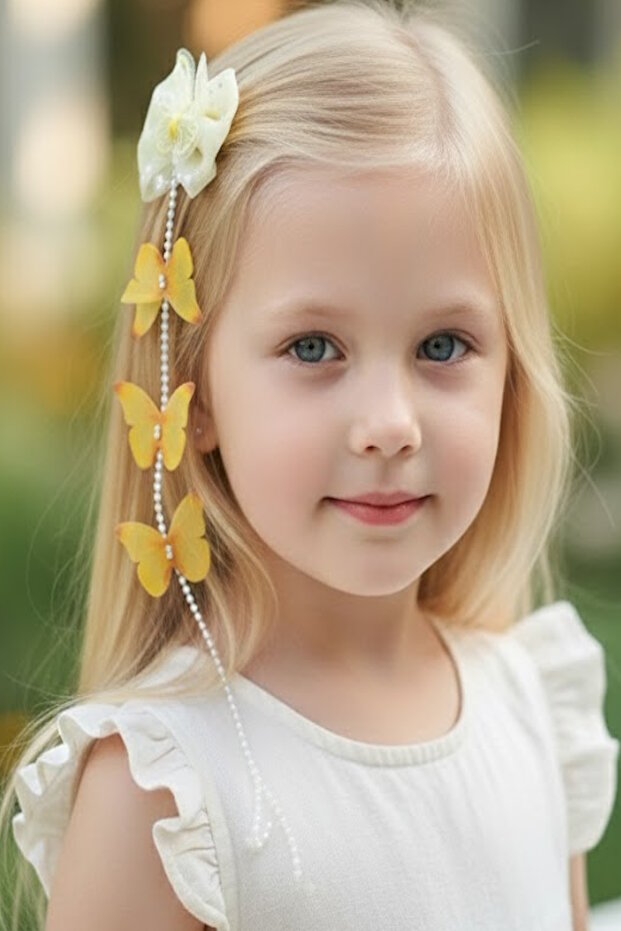 Yellow Color Butterfly Pearl Children's Side Buckle