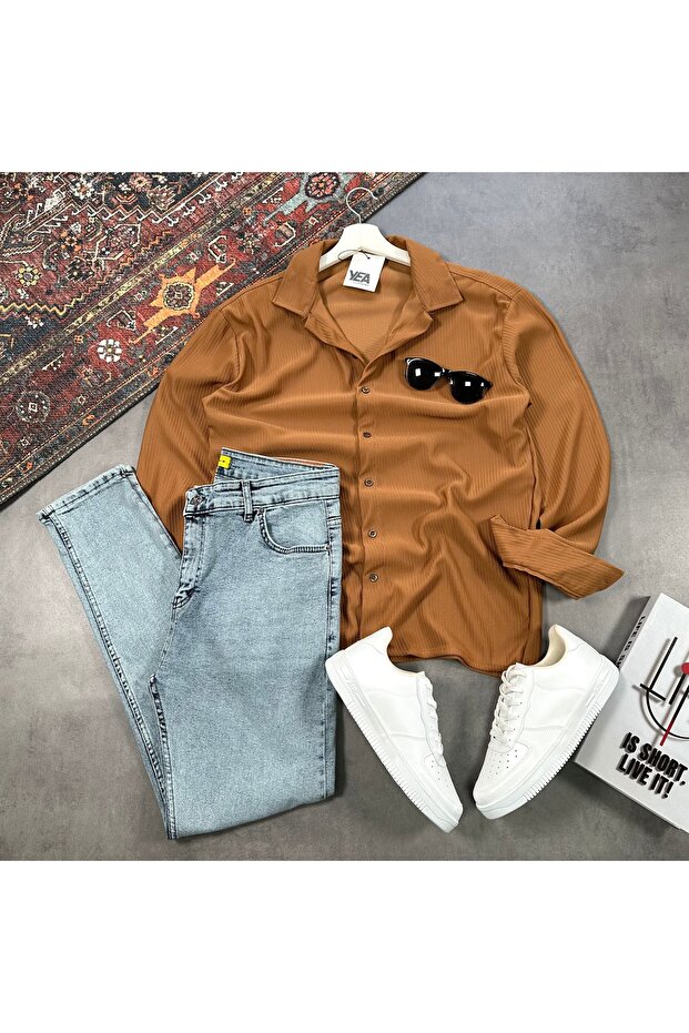 Men's Ottoman Corded Fabric Fabric Regular Fit Shirt & Slim Fit Jeans 2-Piece Set