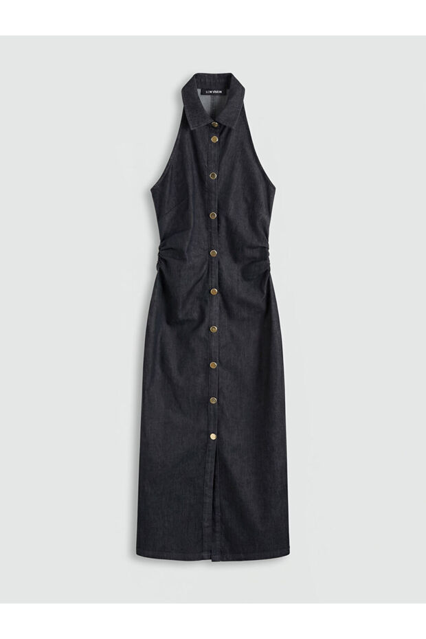 Lcw Vision Indigo Halter Neck Ruched Jean Dress