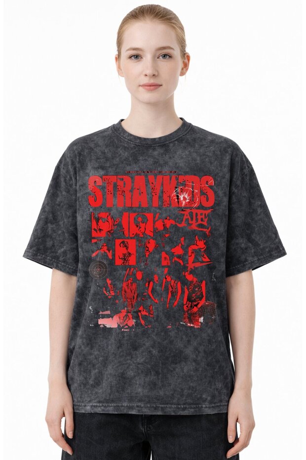 Design Stray Kids Music Group Printed Unisex Oversized Vintage Washed T-Shirt