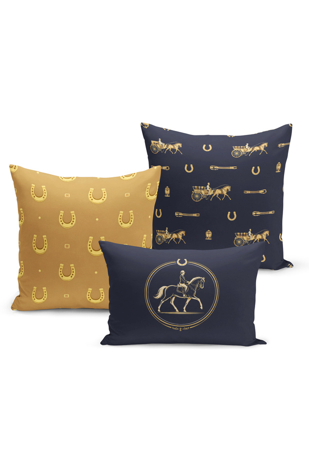 Classic Horse Series Double Sided Digital Printed Set of 3 Throw Pillow Covers (Horse)