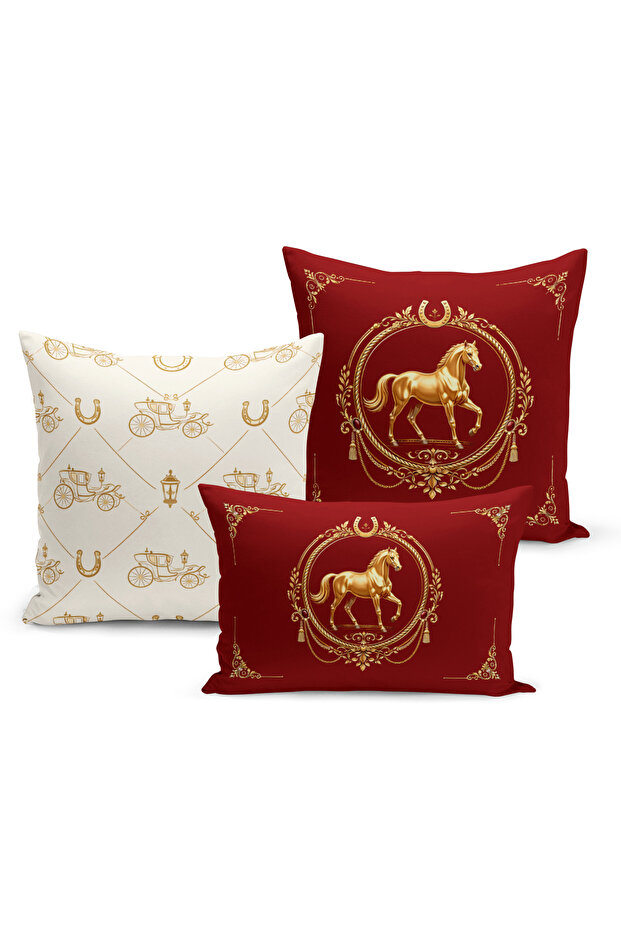 Classic Horse Series Double Sided Digital Printed Set of 3 Throw Pillow Covers (Horse)