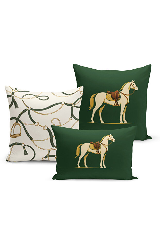 Classic Horse Series Double Sided Digital Printed Set of 3 Throw Pillow Covers (Horse)
