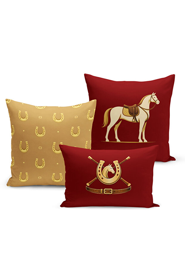 Classic Horse Series Double Sided Digital Printed Set of 3 Throw Pillow Covers (Horse)