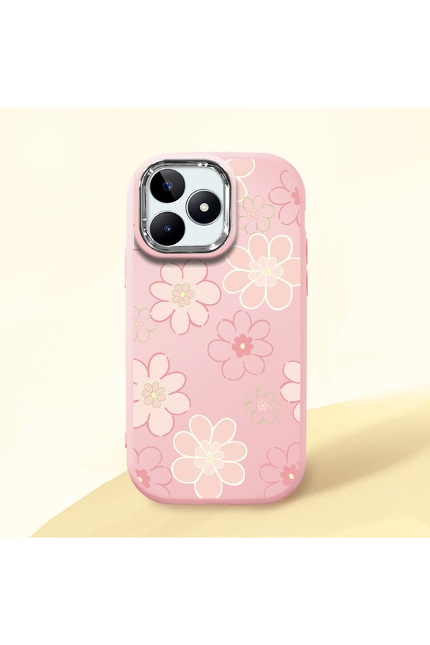 Realme Note 50 Compatible Shock-Absorbing Camera Protected Pink Silicone Case Floral Print