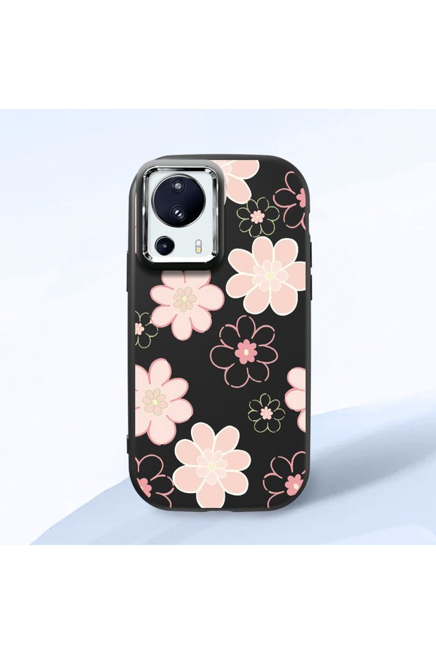 Mi 13 Lite Compatible Shock-Absorbing Camera Protected Black Silicone Case Floral Print