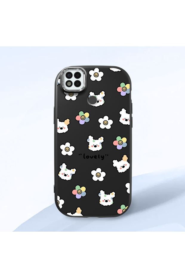 Poco C31 Compatible Shock-Absorbing Camera Protected Black Silicone Case Cartoon Patterned