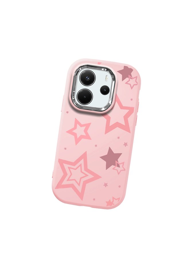 Redmi Note 14 4g Compatible Camera Protected Pink Soft Silicone Phone Case Pink Star