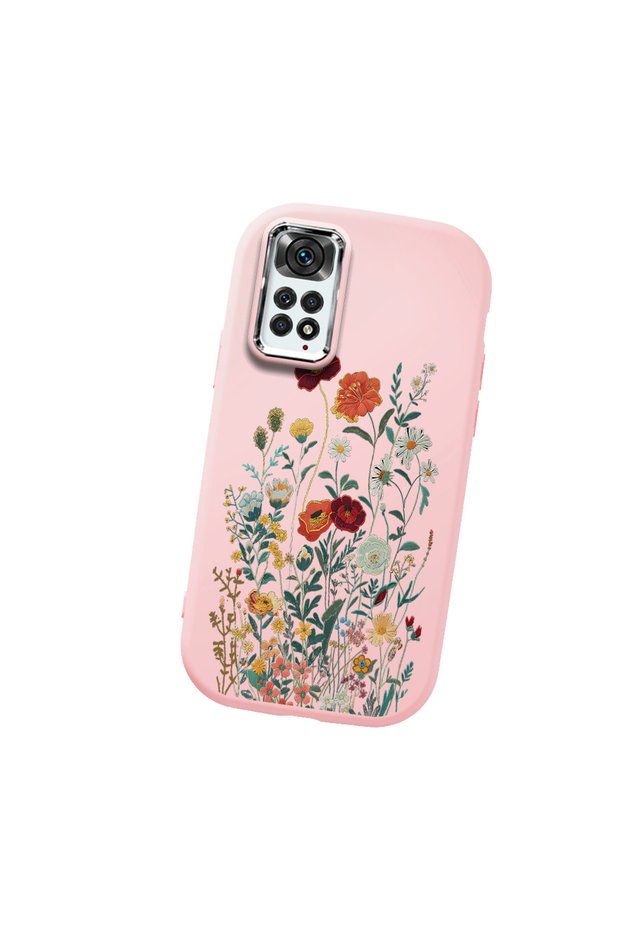 Redmi Note 11S Compatible Camera Protected Pink Soft Silicone Phone Case Floral Print