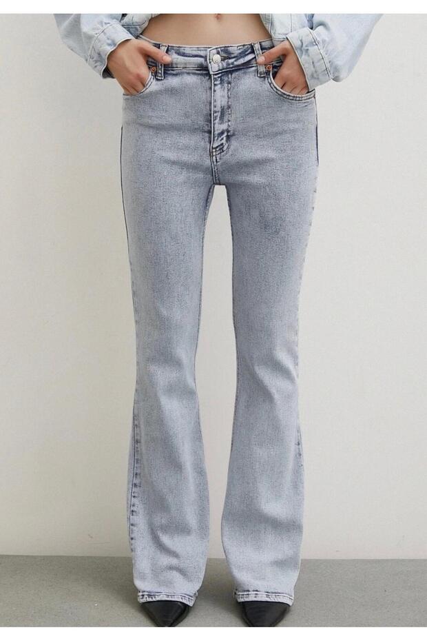New Season Snow Wash Blue Is Flared King Recovery High Waist Women's Denim Pants