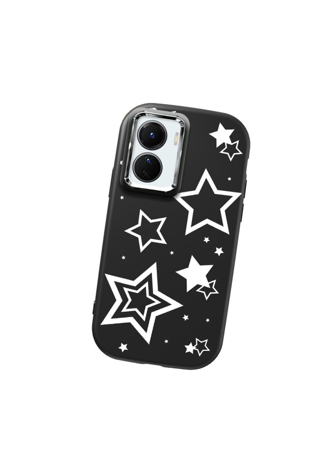 Vivo Y16 Compatible Camera Protected Black Soft Silicone Phone Case Star Patterned