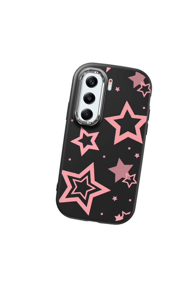 Tecno Camon 40 Pro 5g Compatible Camera Protected Black Soft Silicone Phone Case Pink Star