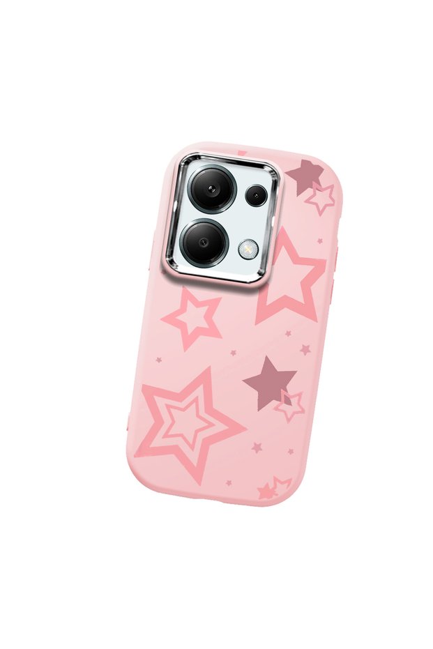 Poco M6 Pro 4g Compatible Camera Protected Pink Soft Silicone Phone Case Pink Star
