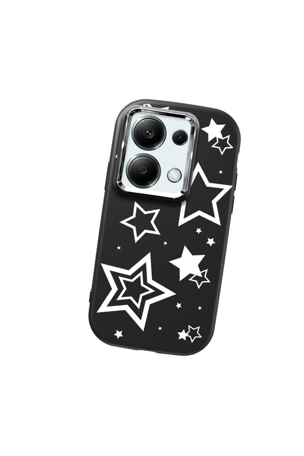 Redmi Note 13 Pro 4g Compatible Camera Protected Black Soft Silicone Phone Case Star Patterned