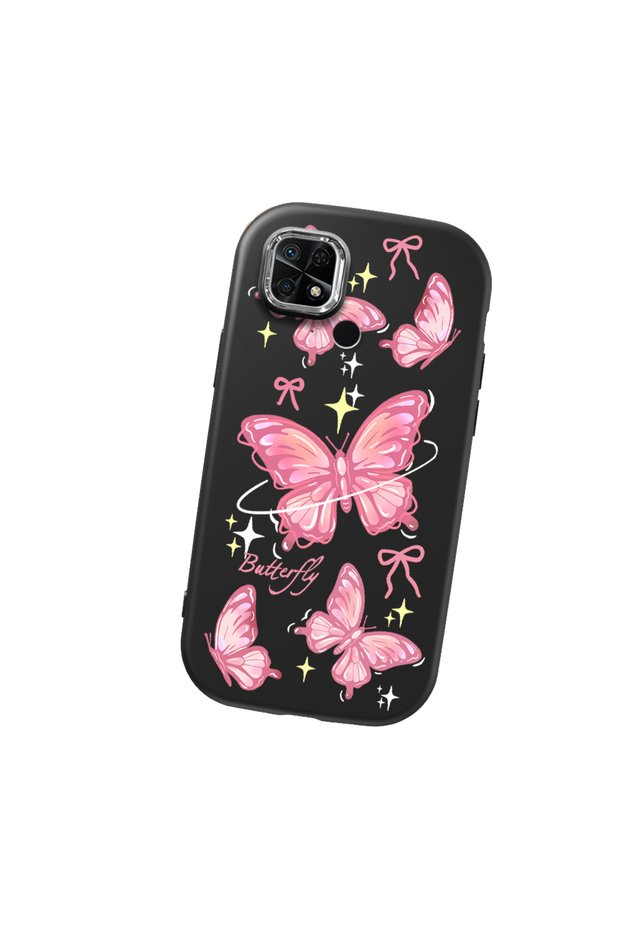 Redmi 10C Compatible Camera Protected Black Soft Silicone Phone Case Butterfly Patterned