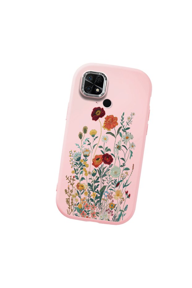 Redmi 10C Compatible Camera Protected Pink Soft Silicone Phone Case Floral Print