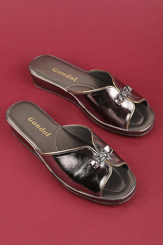 Genuine Leather Stylish House Slippers Blc.795 Platinum