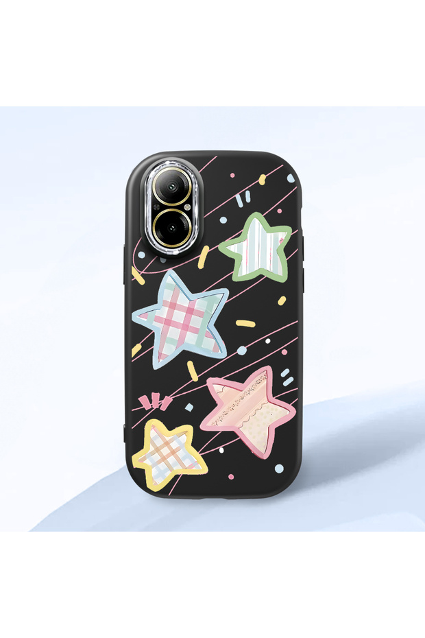 Black Soft Silicone Phone Colorful Stars with Camera Protection Compatible with Realme C67
