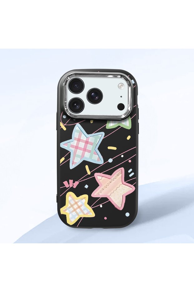 Black Soft Silicone Phone Colorful Stars with Camera Protection Compatible with iPhone 17 Pro