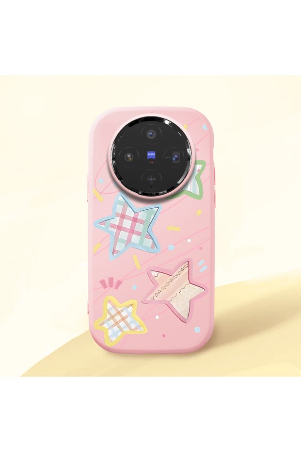 Pink Soft Silicone Phone Colorful Stars with Camera Protection Compatible with Vivo X300
