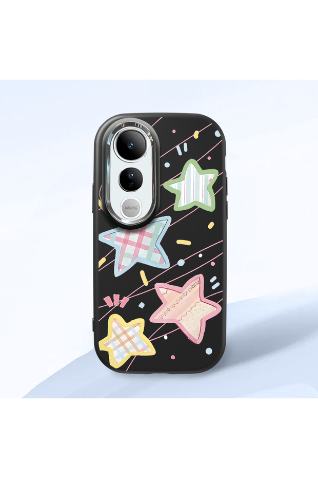 Black Soft Silicone Phone Colorful Stars with Camera Protection Compatible with Vivo V50 Lite