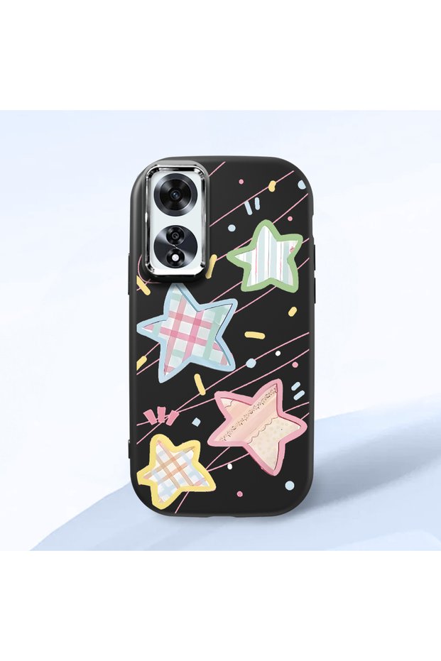 Black Soft Silicone Phone Colorful Stars with Camera Protection Compatible with Oppo A60