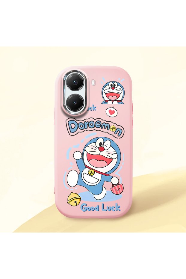 Pink Soft Silicone Phone Doraemon Patterned with Camera Protection Compatible with Poco X7 Pro