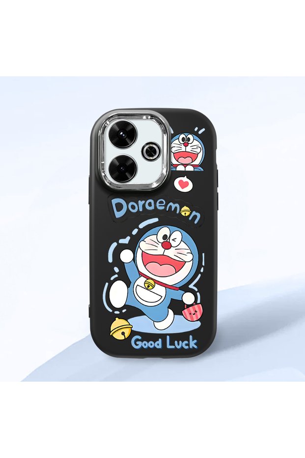 Camera Protected Black Soft Silicone Phone Doraemon Patterned Compatible with Redmi 13