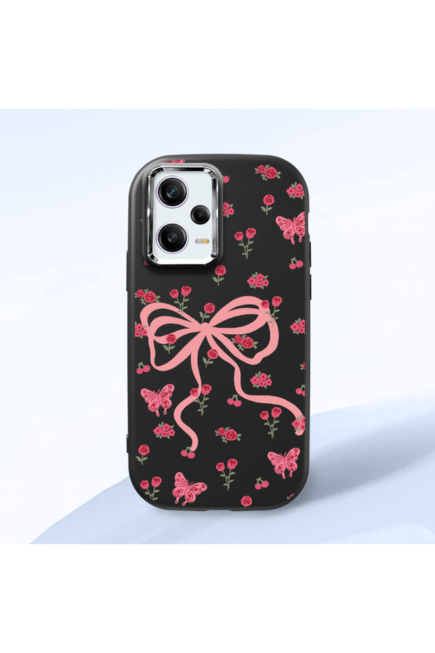 Black Soft Silicone Phone Bow with Camera Protection Compatible with Poco X5 Pro 5g Patterned