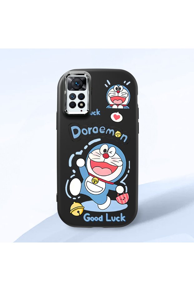 Camera Protected Black Soft Silicone Phone Doraemon Patterned Compatible with Redmi Note 11 Pro