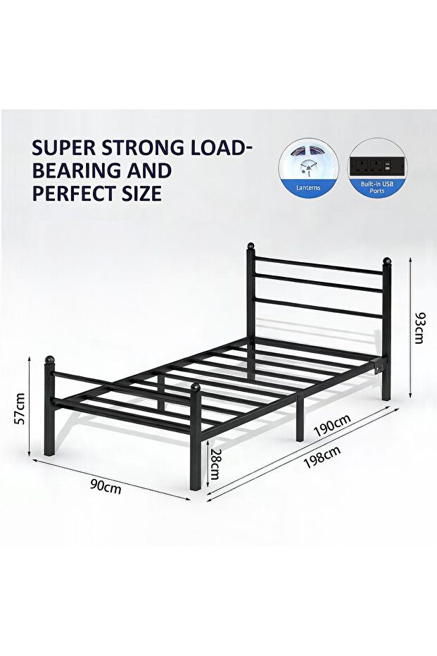 LED Bed Frame with Charging Station, Headboard & Slats, No Box Spring Needed, Easy Assembly.