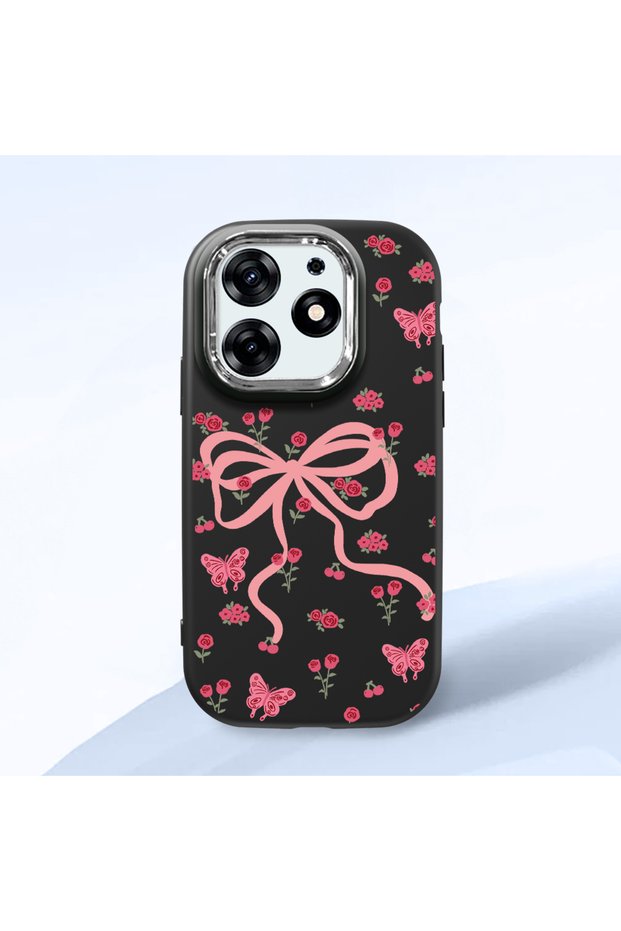 Black Soft Silicone Phone Bow with Camera Protection Compatible with Tecno Spark 10 Pro Patterned