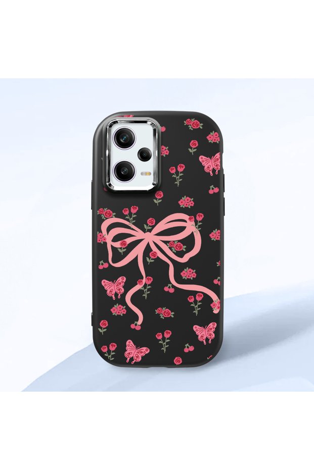 Black Soft Silicone Phone Bow with Camera Protection Compatible with Redmi Note 12 Pro Speed Patterned