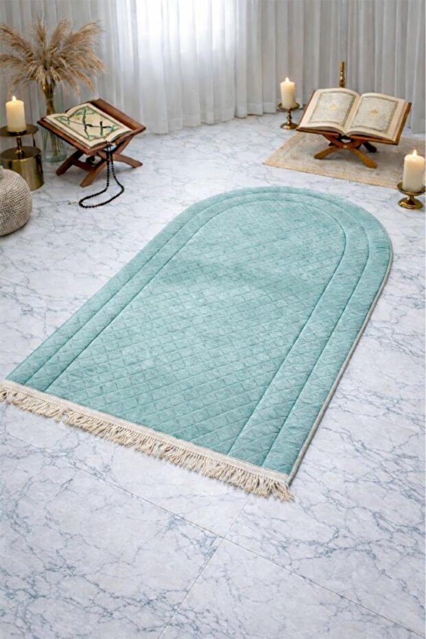 Çeyizdiyarı Nesibe Velvet Filled Prayer Mat Mint