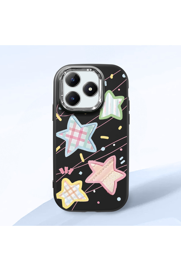 Black Soft Silicone Phone Colorful Stars with Camera Protection Compatible with Realme Note 60