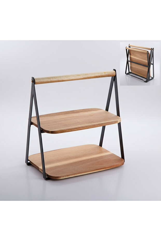 طبق تقديم أكاسيا ذو طبقتين 28x20x27